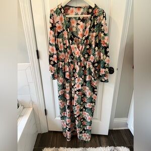 SHEIN tropical print romper with wrap detail